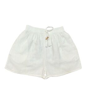 SALTY LEMON ~ White Shorts Elastic Drawstring Waistband Pockets Wooden Beads